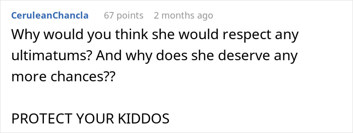 Reddit comment discussing a dad's dilemma with wife's mental illness, urging to "protect your kiddos.
