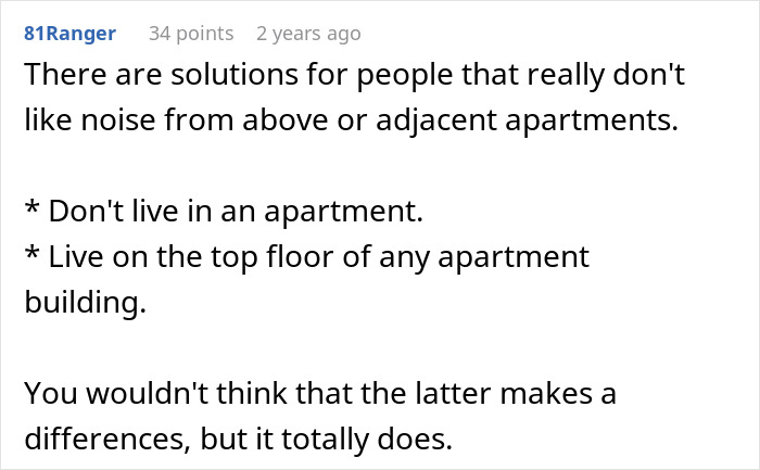 Text advice on solutions for noise issues between apartment neighbors.