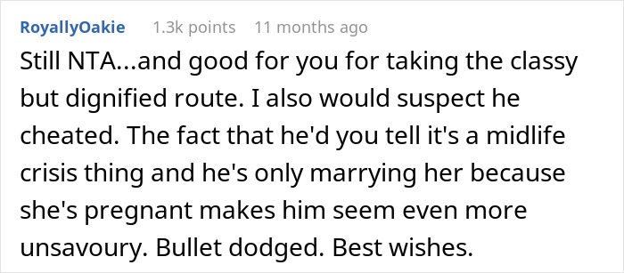 Comment discusses a situation of a guy marrying ex-girlfriend's cousin due to pregnancy concerns.