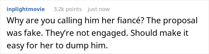 Comment on fake proposal prank reveals they&rsquo;re not engaged, suggesting an easy breakup.