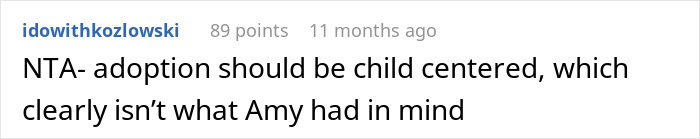 Reddit comment on adoption, emphasizing child-centered decisions over personal desires.