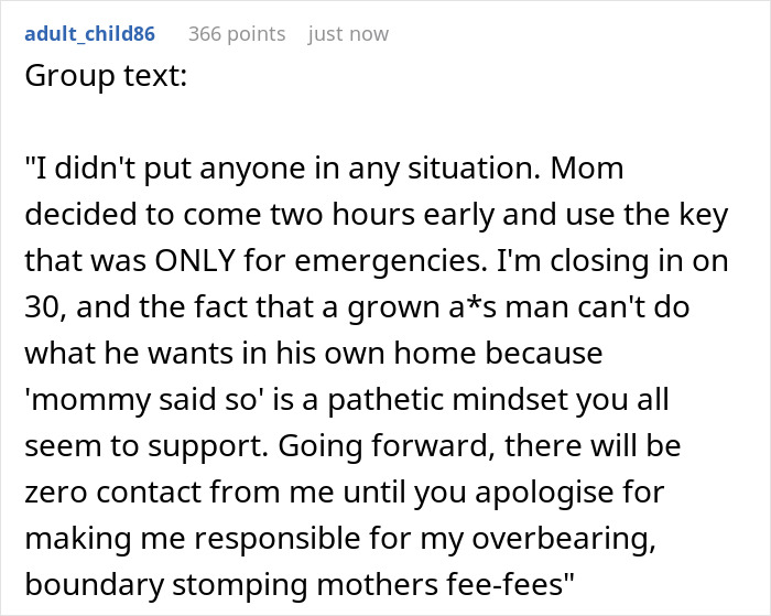 Text message discussing son's private moment turned nightmare due to mom's unannounced visit. Text message discussing son's private moment turned nightmare due to mom's unannounced visit.