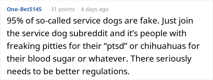 Comment criticizing fake service dogs, emphasizing need for better regulations.