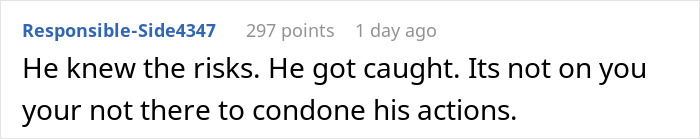 Reddit comment on dating neighbor's husband, discussing accountability and actions.