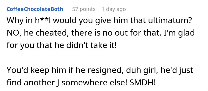 Comment discussing a partner's cheating in response to photo found with work spouse in sauna.