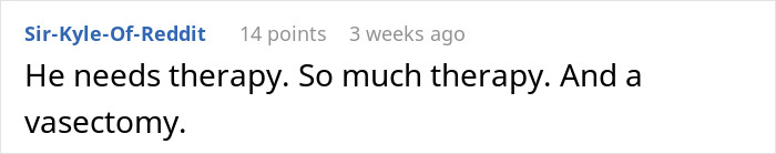 Reddit comment discussing a man's repeated pregnancies, suggesting therapy and vasectomy.