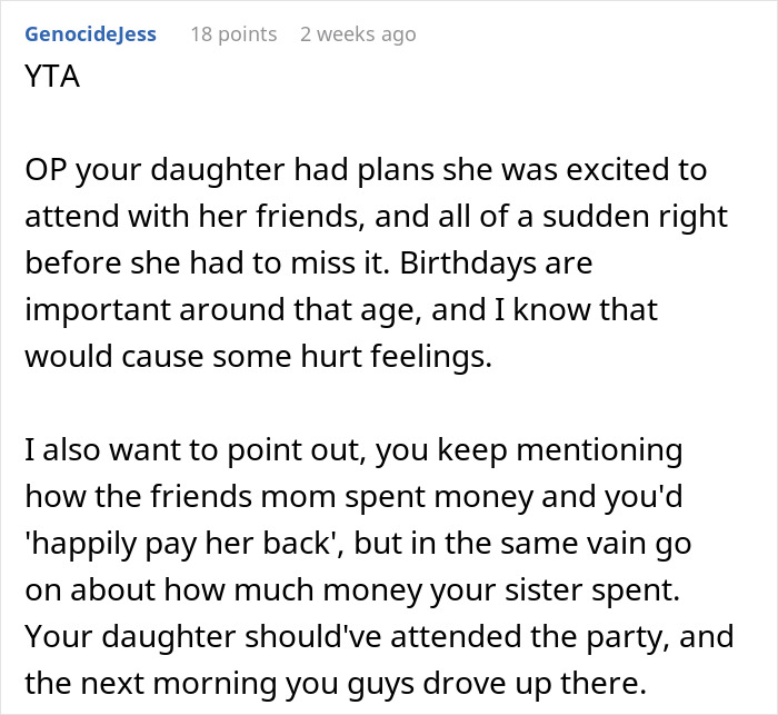 Text response criticizing parent prioritizing family trip over daughter's promised plans with friends.