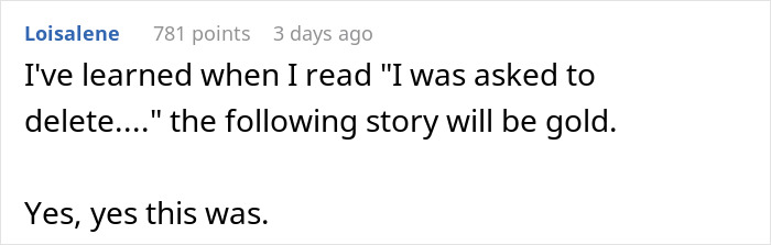 Comment highlights anticipation for story; relates to malicious compliance. Comment highlights anticipation for story; relates to malicious compliance.