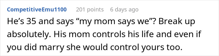 Comment on a Reddit post discussing relationship advice concerning property decisions.