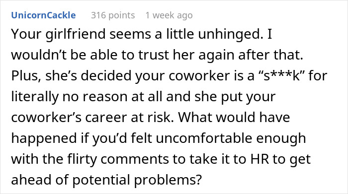 Comment criticizing a girlfriend's decision to test her boyfriend&rsquo;s loyalty with a fake account.