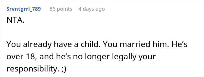 Comment discussing refusing a promotion due to husband's responsibilities.