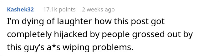 Comment questioning man's hygiene in viral post discussion. Comment questioning man's hygiene in viral post discussion.