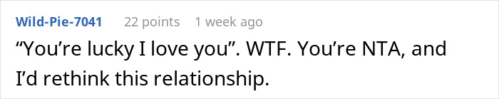 Comment on Reddit discussing a relationship and advice about reconsidering it. Comment on Reddit discussing a relationship and advice about reconsidering it.
