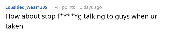 Text image of a comment expressing dislike for talking to other guys, related to gym-going woman. Text image of a comment expressing dislike for talking to other guys, related to gym-going woman.