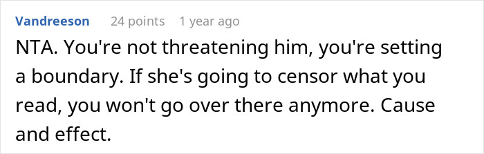 Stepmom Tries To Censor What 16YO Reads, He Decides Not To Visit His Dad Anymore