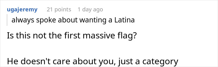 Social media comment about a man pushing fianc&eacute;e to rethink marriage over Hispanic cooking.