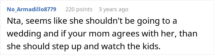 Reddit comment discussing a young, anxious babysitter overwhelmed while watching sister's children.