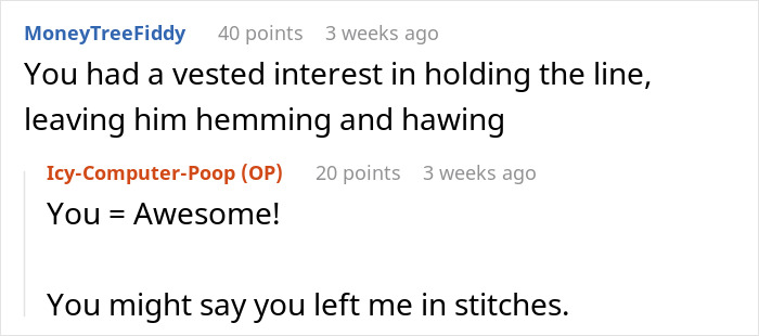 Reddit conversation with clever puns about a uniform after a firing.