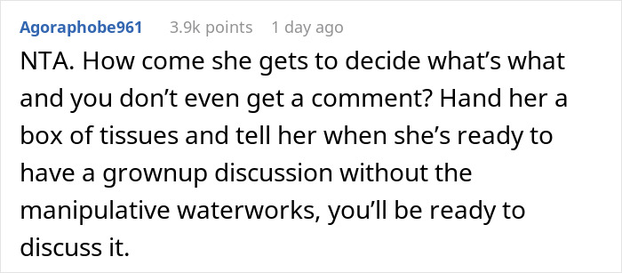 A comment about a husband unwilling to cook until his wife stops kitchen decorating, suggesting a mature discussion. A comment about a husband unwilling to cook until his wife stops kitchen decorating, suggesting a mature discussion.
