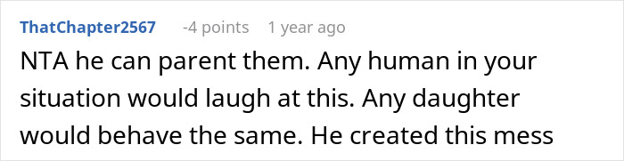 Text comment discussing kids, dad's mistress, and unintended consequences at wedding.