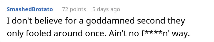 Text from an online comment expressing disbelief about infidelity during a work retreat.