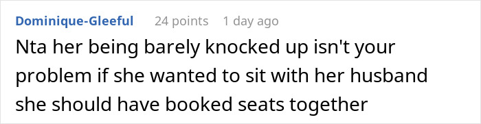 Reddit comment about refusing to give up a plane seat for a pregnant woman. Reddit comment about refusing to give up a plane seat for a pregnant woman.
