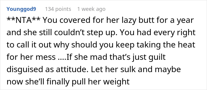 Reddit comment discussing accountability in a messy living situation with a best friend.