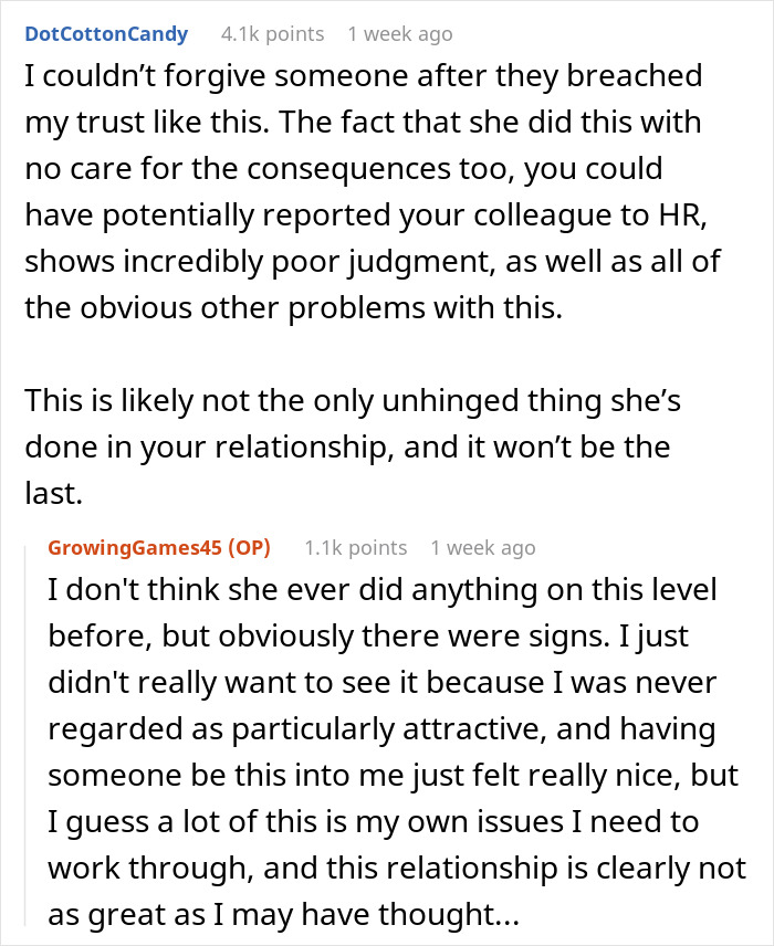 Comments discussing a girlfriend testing her boyfriend's loyalty with a fake Instagram account.