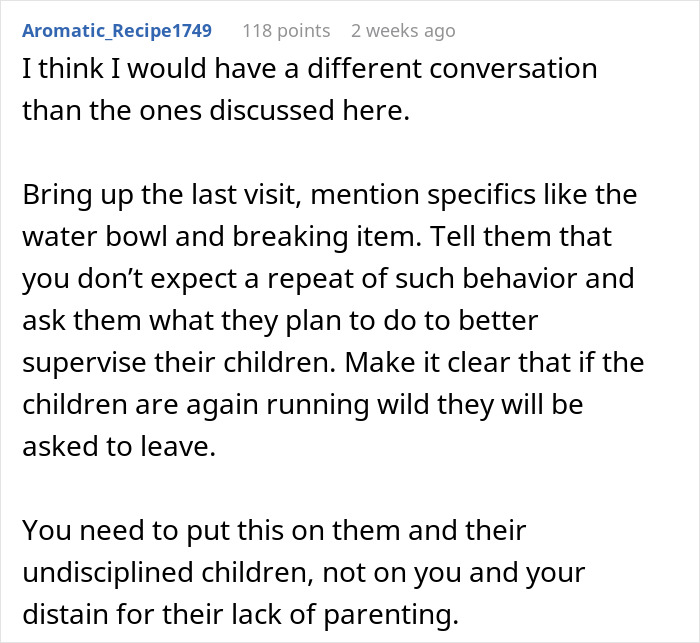 Text exchange on addressing friends' unruly kids, discussing boundaries and managing behavior during visits.