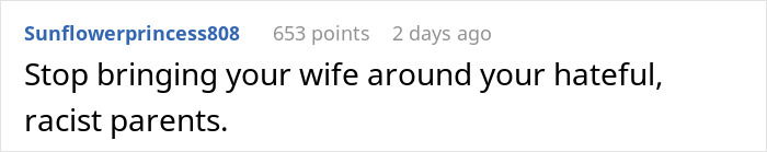 Comment addressing racist parents' behavior towards Thai wife.