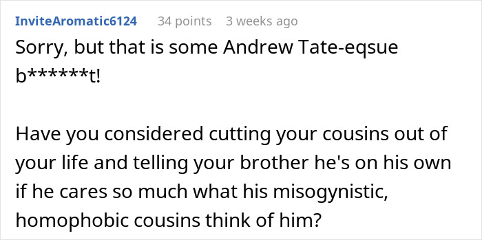 Online comment criticizing influencer and discussing family opinions.