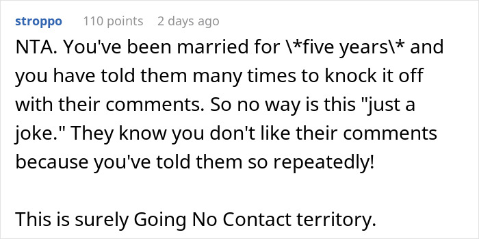 Reddit comment addressing parents' racist remarks towards Thai daughter-in-law, suggesting going no contact.