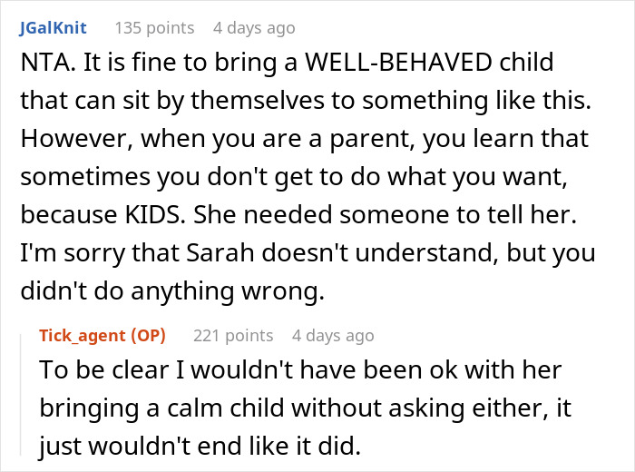 Reddit comments about a D&D night ruined by someone bringing a toddler unannounced. Reddit comments about a D&D night ruined by someone bringing a toddler unannounced.