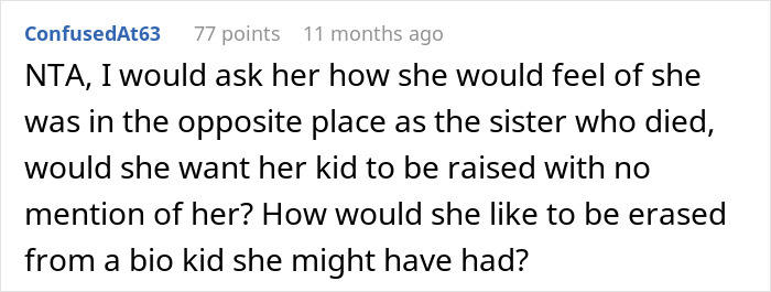 Comment discussing sibling adoption and emotional effects.