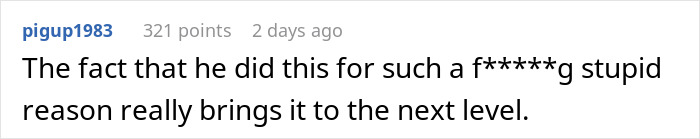 Text comment expressing frustration over a husband's dangerous prank.