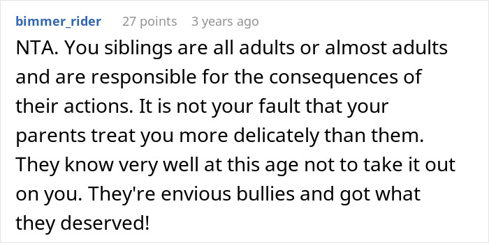 Reddit comment discussing sibling responsibility and consequences related to teen's hearing aids.