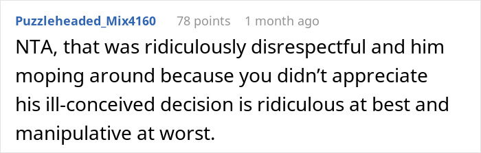 Reddit comment criticizing a boyfriend's disrespectful act of "fixing" his girlfriend's artwork.