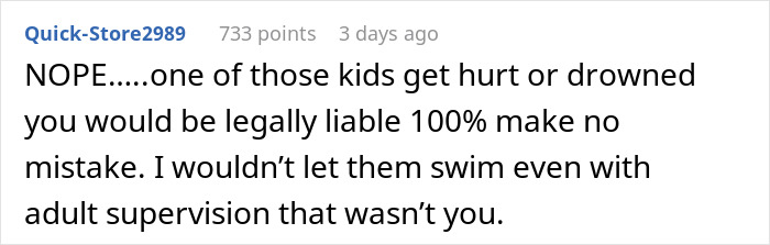 Comment discussing legal liability for neighbor's kids swimming in a house pool without permission.