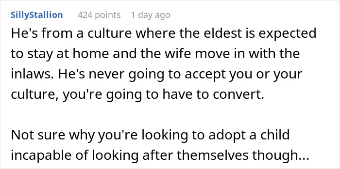 Reddit comment discussing cultural differences and marriage challenges over Hispanic cooking.