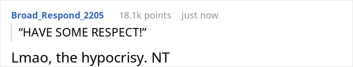 Reddit comment on son's private moment, highlighting hypocrisy with humorous tone. Reddit comment on son's private moment, highlighting hypocrisy with humorous tone.