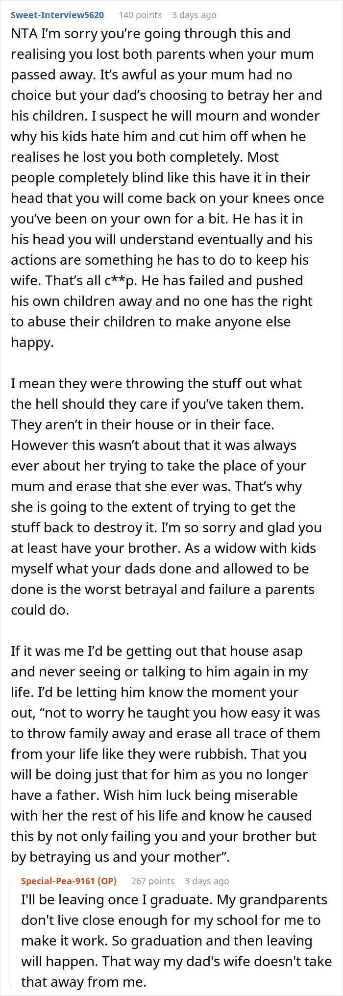 Reddit post about a woman accused of stealing her late mom's belongings found in the trash.