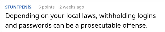 Comment discussing legal implications of withholding employee logins.