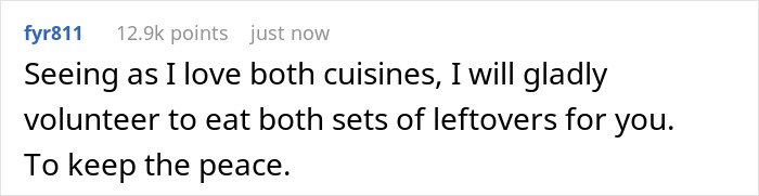 Comment highlighting Indian and Chinese cuisine appreciation for leftovers. Comment highlighting Indian and Chinese cuisine appreciation for leftovers.