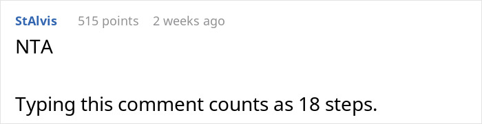 Comment discussing reporting coworker cheating in walking competition, humorously suggesting typing counts as steps. Comment discussing reporting coworker cheating in walking competition, humorously suggesting typing counts as steps.