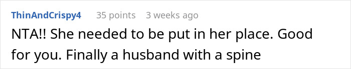 Reddit comment about a woman and her nephew, praising a husband for standing up.