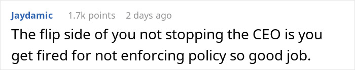 Reddit comment criticizing a policy, referencing CEO and worker's predicament.
