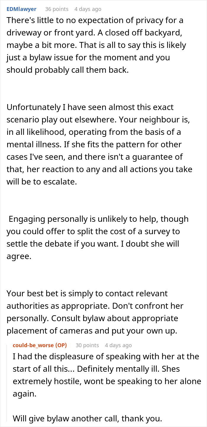 Text exchange about neighbor pointing cameras at windows and privacy concerns. Text exchange about neighbor pointing cameras at windows and privacy concerns.