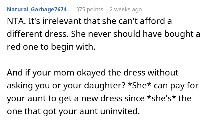 Comment discussing Sweet 16 rules, siding with daughter over dress choice dispute.