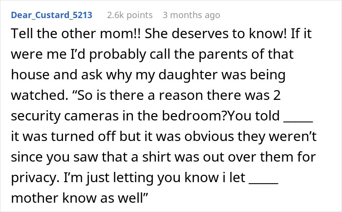 Comment about a sleepover incident involving cameras in the bedroom. Comment about a sleepover incident involving cameras in the bedroom.