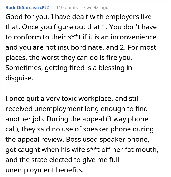 Text describing revenge on an employer after being fired in a Reddit post.